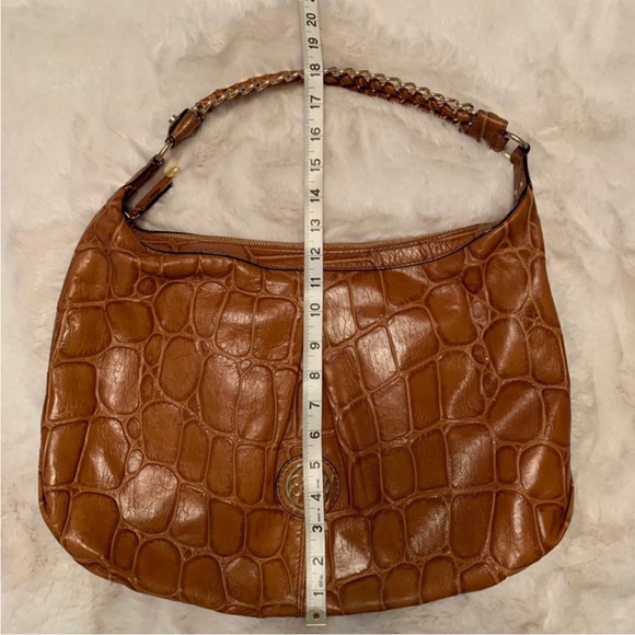 Antonio Melani Embossed Brown Leather Shoulder Bag - Picture 1 of 5